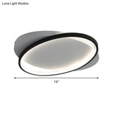 Modern Black Oval Led Flush Mount Ceiling Lamp - 16’/19.5’ Wide In Warm/White Light