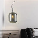 Modern Black Ovale Ceiling Hanging Light With Smoke Grey/Amber Glass Pendant - 1 Bulb Lighting