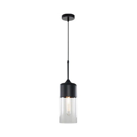 Modern Black Pendant Light Fixture With Clear Glass Cylinder/Mason Jar Design - Perfect For Table