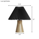 Modern Black Pleated Fold Night Light Table Lamp With Wood Base - Perfect For Bedside Lighting