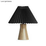 Modern Black Pleated Fold Night Light Table Lamp With Wood Base - Perfect For Bedside Lighting