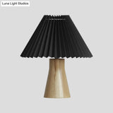 Modern Black Pleated Fold Night Light Table Lamp With Wood Base - Perfect For Bedside Lighting