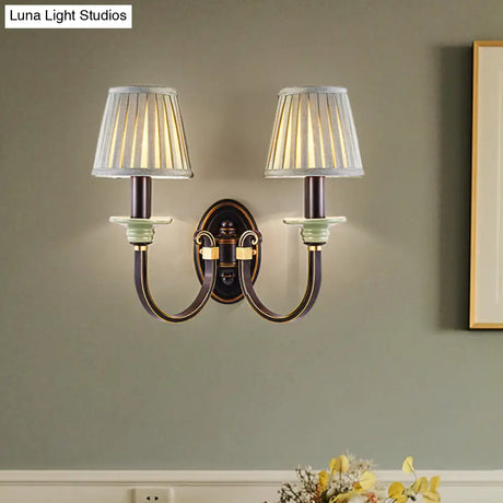 Modern Black Pleated Lampshade Wall Sconce With Twisted Arm For Bedroom