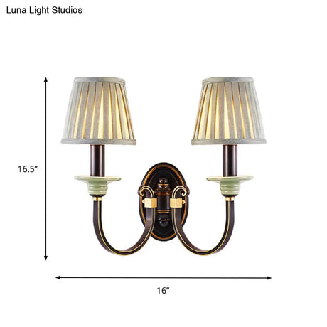 Modern Black Pleated Lampshade Wall Sconce With Twisted Arm For Bedroom
