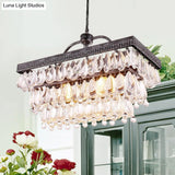 Modern Black Rectangle Island Lighting Fixture With Clear Crystal 4/8 Lights Hanging Lamp