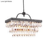 Modern Black Rectangle Island Lighting Fixture With Clear Crystal 4/8 Lights Hanging Lamp