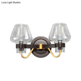Modern Black Sconce Light With Clear Glass Mushroom Shade - 2-Light Wall Lamp For Bedroom