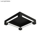 Modern Black Square Led Ceiling Flush Mount Light Fixture For Bedroom