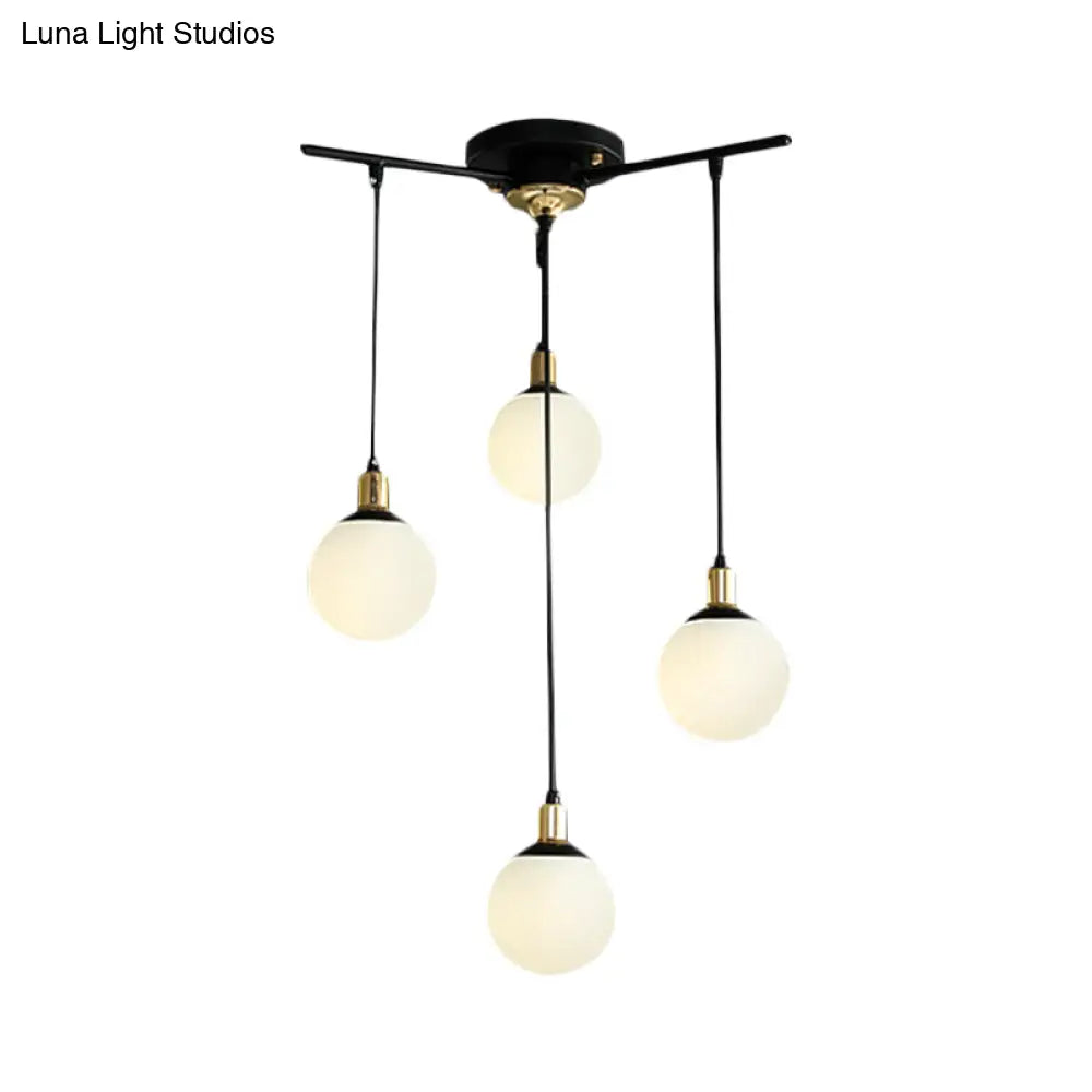 Modern Black Starburst Chandelier With Opal Glass - Elegant Hanging Lamp For Bedroom 4/7/9 Lights