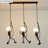 Modern Black Stick Figure Ceiling Light - 3-Bulb Metal Hanging Fixture