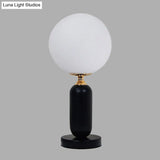 Modern Black Study Table Lamp With Round White Glass Shade - Ideal For Reading And Studying