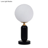 Modern Black Study Table Lamp With Round White Glass Shade - Ideal For Reading And Studying
