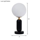 Modern Black Study Table Lamp With Round White Glass Shade - Ideal For Reading And Studying