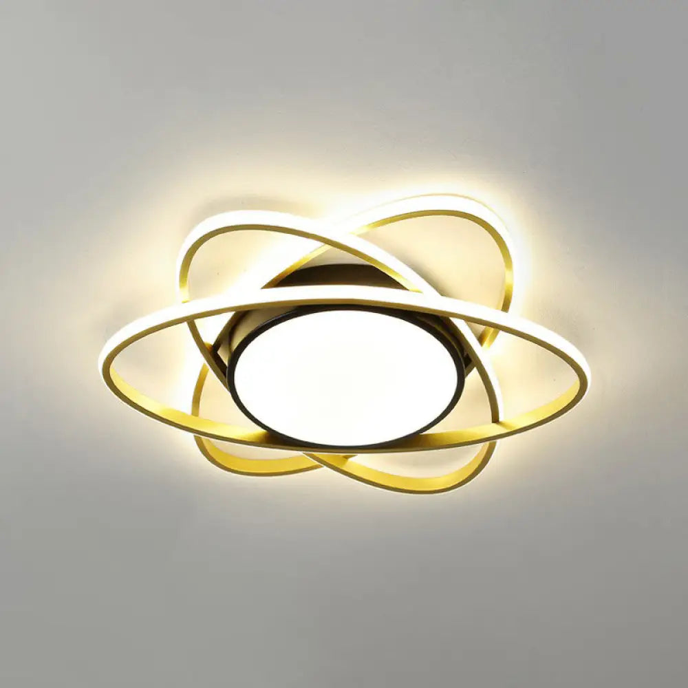 Modern Black Surface Mount Led Ceiling Light With Metallic Floral Design / 19’ Remote Control