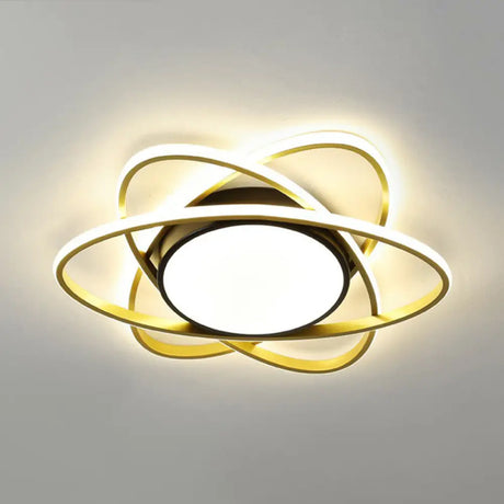 Modern Black Surface Mount Led Ceiling Light With Metallic Floral Design / 23’ Remote Control