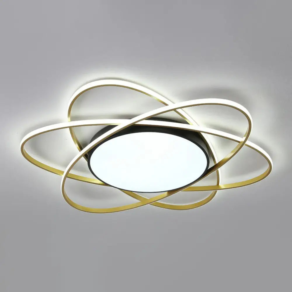 Modern Black Surface Mount Led Ceiling Light With Metallic Floral Design / 31.5’ White