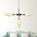 Modern Black Tapered Pendant Chandelier With 4 Heads Amber Glass Hanging Ceiling Light