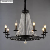 Modern Black Wagon Wheel Chandelier With Crystal Accents - Classic Metal Pendant Lighting Fixture