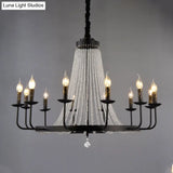 Modern Black Wagon Wheel Chandelier With Crystal Accents - Classic Metal Pendant Lighting Fixture