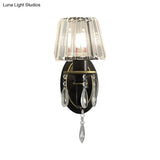 Modern Black Wall Lamp With Crystal Prisms Shade - Stylish Half-Head Light Fixture