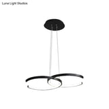 Modern Black/White 2 C-Frame Led Chandelier Pendant With Warm/White Down Lighting