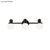 Modern Black/White 3-Bulb Wall Sconce With Opal Glass Bubble Shade For Bathroom Lighting