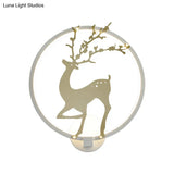 Modern Black/White Acrylic Led Ring Sconce: Wall Mount Lighting With Sika Deer Design