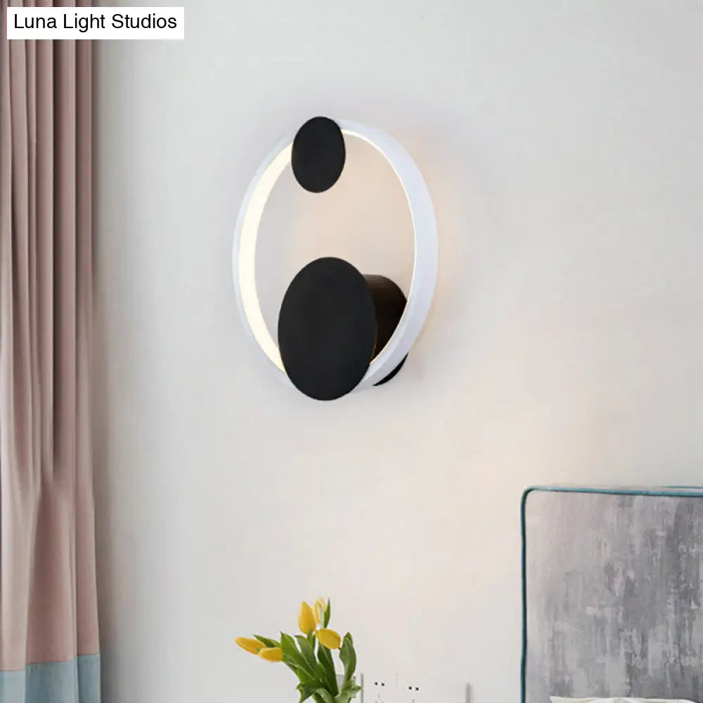 Modern Black & White Acrylic Led Wall Sconce With Halo Shape For Bedside In White/Warm Light