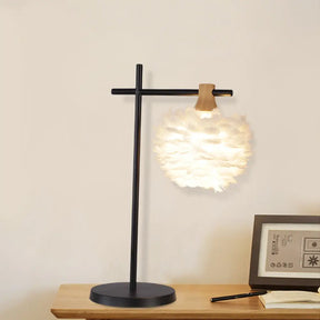Modern Black-White Cross Night Light Table Lamp With Feather Lampshade