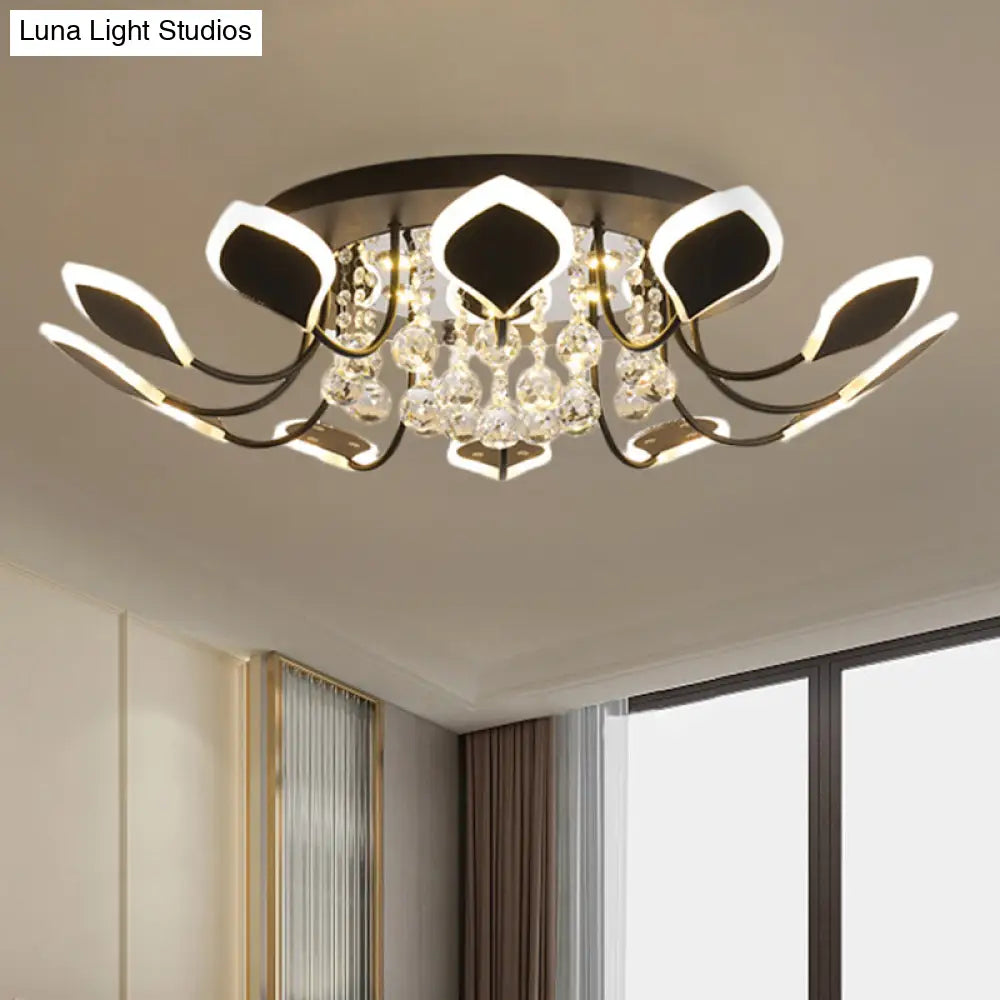 Modern Black/White Crystal Ceiling Light With Raindrop Shade – 10/12 Heads Parlor Flush Mount