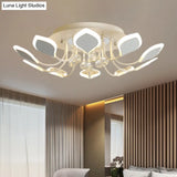 Modern Black/White Crystal Ceiling Light With Raindrop Shade – 10/12 Heads Parlor Flush Mount
