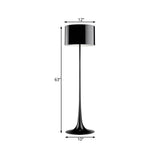 Modern Black/White Drum Shade Floor Lamp - 1-Light Aluminum Light 12/16 Width Ideal For Living Room