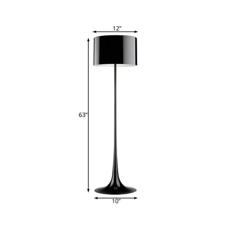 Modern Black/White Drum Shade Floor Lamp - 1-Light Aluminum Light 12/16 Width Ideal For Living Room