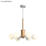 Modern Black/White Globe Chandelier Light With Opal Glass Shades