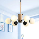 Modern Black/White Globe Chandelier Light With Opal Glass Shades 6 / Black
