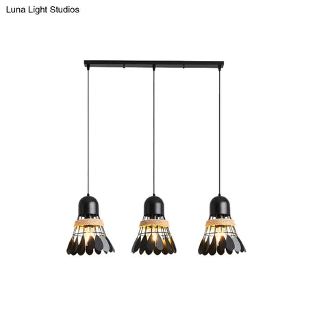 Modern Black/White Iron Dining Room Pendant Light With Rope And Round/Linear Canopy - Badminton