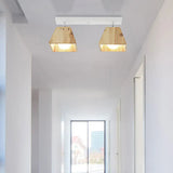 Modern Black/White Linear Semi Flushmount Lamp With Trapezoid Wooden Shade 2 / White