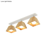 Modern Black/White Linear Semi Flushmount Lamp With Trapezoid Wooden Shade