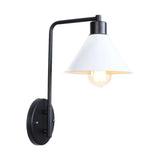 Modern Black/White Square Arm Wall Light With Iron Fixture Cone/Flared/Scalloped Shade For Bedside
