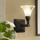Modern Black Wide Flare Flush Mount Wall Sconce With Crystal Accent Bedside Light Fixture