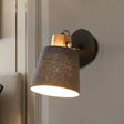 Modern Black Wood Wall Lamp With Barrel Fabric Shade - Mounted