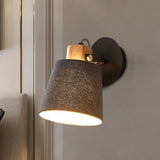 Modern Black Wood Wall Lamp With Barrel Fabric Shade - Mounted