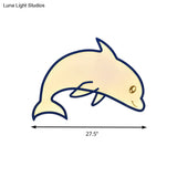 Modern Blue Dolphin Cartoon Flushmount Ceiling Light With Integrated Led & Acrylic - Flush Mount