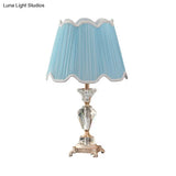 Modern Blue Fabric Cone Table Light With Bronze Metal Base - 1 Head Desk Lamp