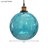 Modern Blue Rippled Glass Ball Hanging Light With Brass Ceiling Suspension - 1 (8’/10’/12’ Sizes)