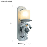 Modern Blue Wall Light With Cylindrical Dimpled Glass Shade - Sleek 1/2-Head Doorway Lighting