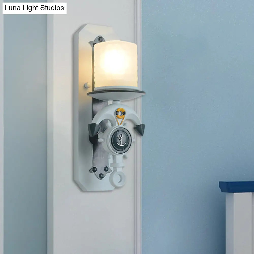 Modern Blue Wall Light With Cylindrical Dimpled Glass Shade - Sleek 1/2-Head Doorway Lighting