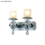 Modern Blue Wall Light With Cylindrical Dimpled Glass Shade - Sleek 1/2-Head Doorway Lighting