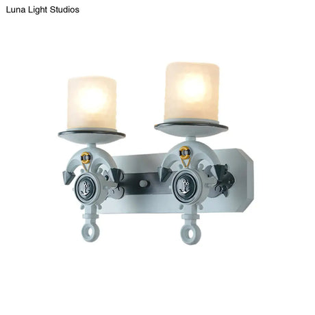 Modern Blue Wall Light With Cylindrical Dimpled Glass Shade - Sleek 1/2-Head Doorway Lighting