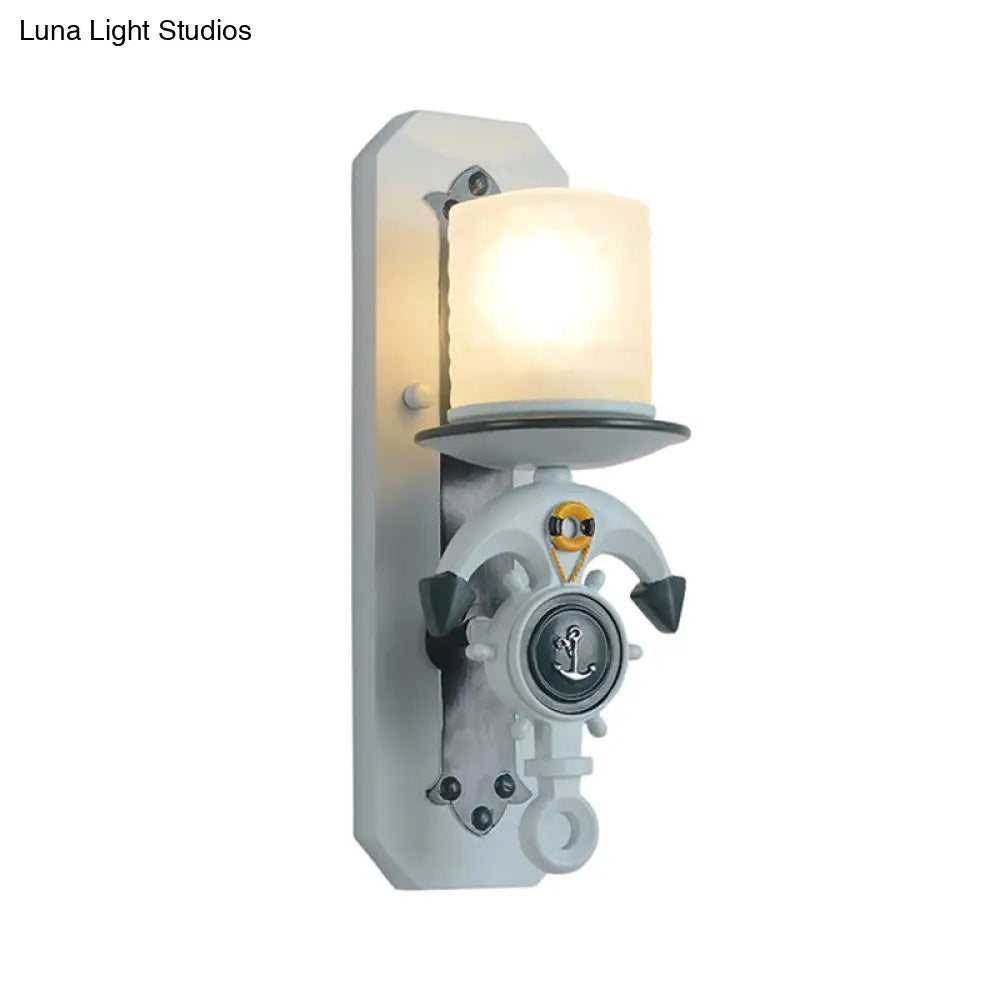 Modern Blue Wall Light With Cylindrical Dimpled Glass Shade - Sleek 1/2-Head Doorway Lighting